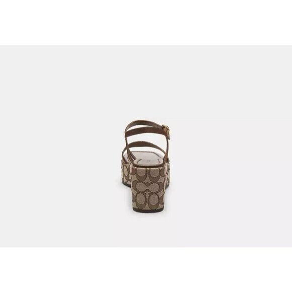 Coach Gale Women’s Wedge Sandals Size 10 Brown Signature Logo Ankle Strap - Picture 3 of 5